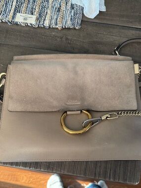 Chloe Faye Medium Suede & Leather Shoulder Bag in Taupe